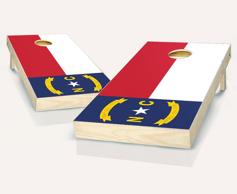Skip's Garage North Carolina Flag Cornhole Set - 2x4 Boards (Corn Filled Bags) - Include Case + Hole Lights