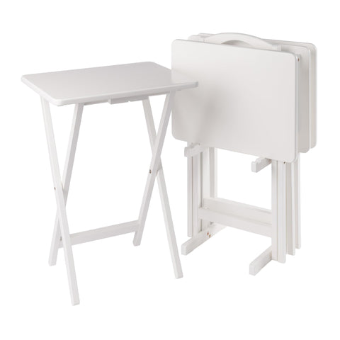 Winsome Alex Set of 4 Foldable Snack Tables with Storage Rack, Easy to Store Portable Fold Up Table Set for Kitchen, Living Room TV Dining, Crafts, Puzzles, Work from Home