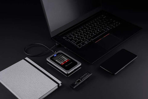 DataLocker DL4 FE 1 TB Password Protected Hardware Encrypted HDD, Easy Screen Guided Use, AES 256, IP64 Dust, TAA Compliant Trusted Supply Chain, OS Independent, USB-C/USB-A