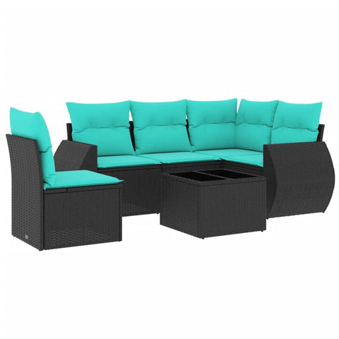 vidaXL 6 Piece Garden Sofa Set with Cushions Black Poly Rattan