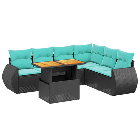 vidaXL Patio Sofa Set with Cushions 7 Piece, Outdoor Sectional Sofa Couch, Patio Conversation Set for Garden Backyard, Black Poly Rattan