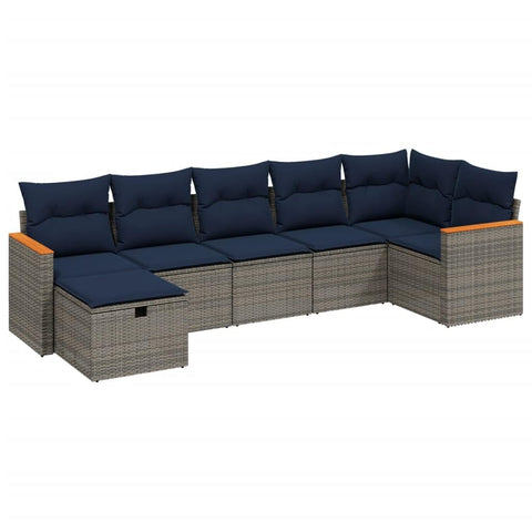 vidaXL Patio Sofa Set with Cushions 7 Piece, Outdoor Conversation Set, Sectional Sofa for Balcony Garden, Modern Style, Gray Poly Rattan