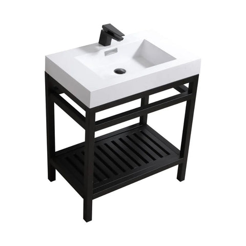 Oakestry Cisco 30-Inch Stainless Steel Bathroom Console Sink Wall Mounted Vanity With Acrylic Sink Matte Black Legs Open Shelf Compact Modern Bathroom Sink for Small Spaces