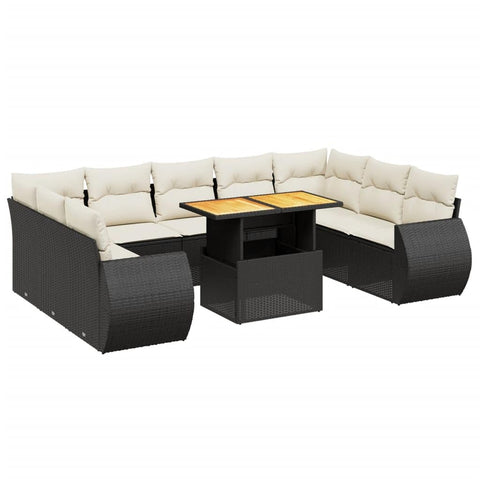 vidaXL 10 Piece Garden Sofa Set with Cushions Black and Cream Modular Outdoor Furniture Weather Resistant Seating for Patio Balcony Lounge Sectional Conversation Comfortable
