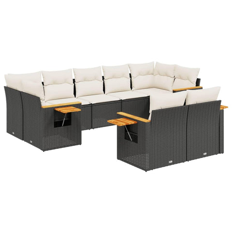 vidaXL Patio Sofa Set with Cushions 9 Piece, Outdoor Conversation Set, Sectional Sofa for Balcony Garden, Modern Style, Black Poly Rattan