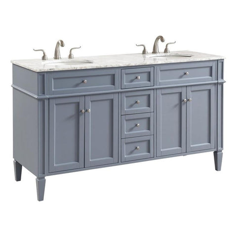 Elegant Decor Park Avenue 60" Wood Double Bathroom Vanity in Gray