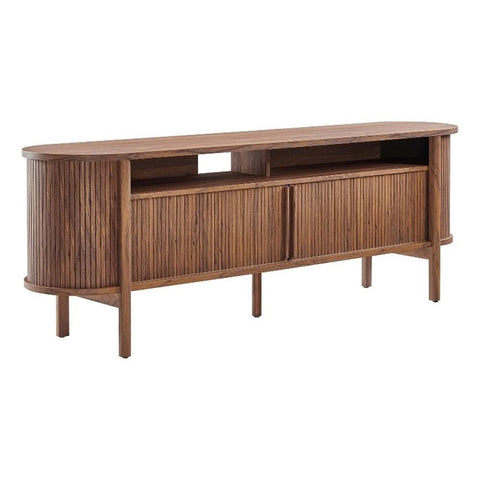 Modway Cadence 71 Inch Fluted TV Stand in Walnut Wood Grain - Mid-Century Modern Media Storage Cabinet - TV Console Table - Media Console Furniture