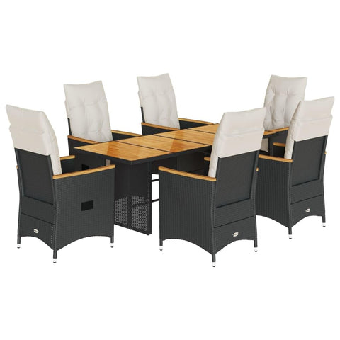 vidaXL 7 Piece Garden Dining Set with Cushions Black Poly Rattan Perfect for Patio and Outdoor Stylish Modern Design Seats 6 Weather Resistant Easy to Clean Furniture Seater Table Chairs