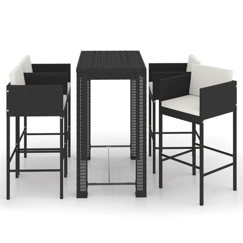 vidaXL 5-Piece Patio Bar Set - Poly Rattan with Cushions, Black - All Weather Outdoor Furniture Set - Ideal for Garden, Terrace and Balcony