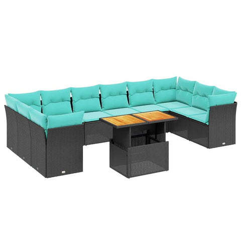 vidaXL Patio Sofa Set with Cushions 11 Piece, Outdoor Sectional Sofa Couch, Patio Conversation Set for Garden Backyard, Black Poly Rattan