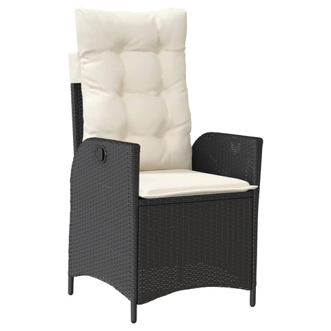 vidaXL Reclining Patio Chair w/Cushions - Black Rattan Recliner, Cream Polyester Cushions, Adjustable Backrest, Outdoor Garden Seat, Powder-Coated Steel Frame, Weather, 22.4" x 24" x 36.6"