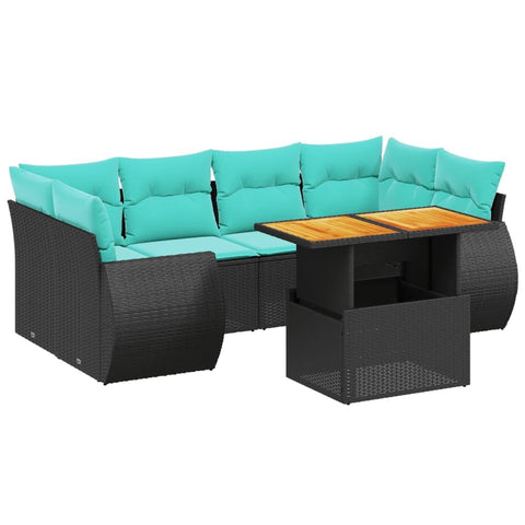 vidaXL Patio Sofa Set with Cushions 7 Piece, Outdoor Sectional Sofa Couch, Patio Conversation Set for Garden Backyard, Black Poly Rattan