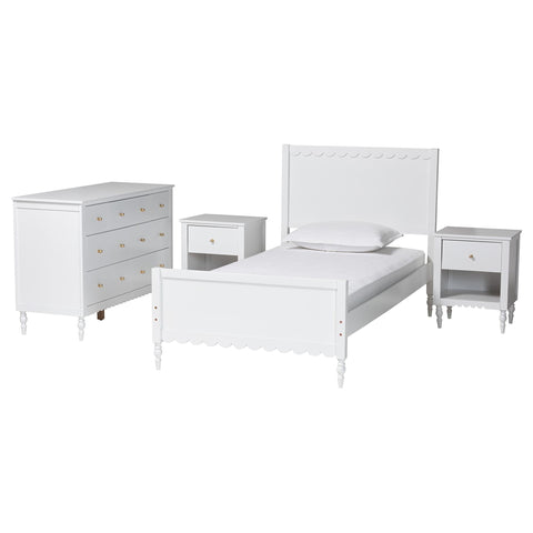 Baxton Studio Roni White Wood 4-Piece Full Bedroom Set with Two Nightstands