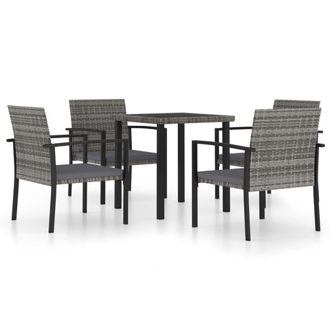 vidaXL 5-Piece Outdoor Dining Set - Poly Rattan Gray - Farmhouse Style Lightweight Patio Furniture with Comfortable Seat Cushions - Weather-Resistant & Easy to Clean.