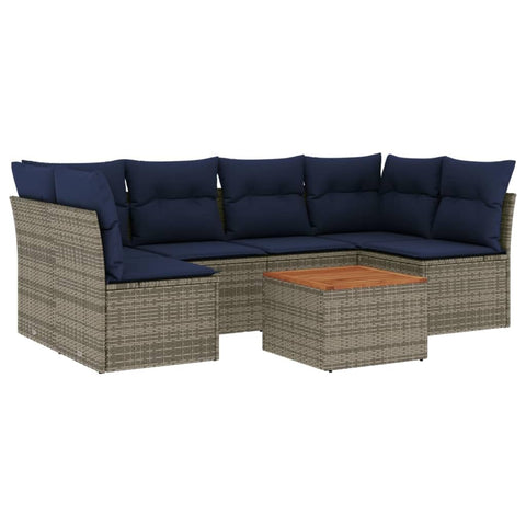 vidaXL Patio Sofa Set with Cushions 7 Piece, Outdoor Conversation Set, Patio Furniture Set for Balcony Garden, Modern Style, Gray Poly Rattan