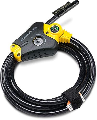 Master Lock Black and Yellow Python Cable Lock with Key, Outdoor Lock for Bikes, Trail Cameras, and Other Equipment, 6 Foot Long x 3/8-Inch Diameter, 8413DPF