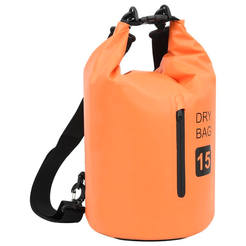 vidaXL Lightweight Outdoor Dry Bag with Waterproof Zipper, Durable PVC Material, 4 Gallon Capacity - Suitable for Boating, Surfing - Orange