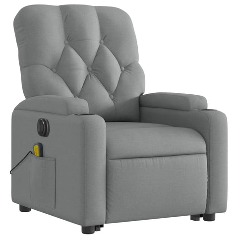vidaXL Electric Stand-up Massage Recliner - Light Gray Fabric, Motorized Lift, Vibrating Massager, Cup Holders, USB Powered, 3206079