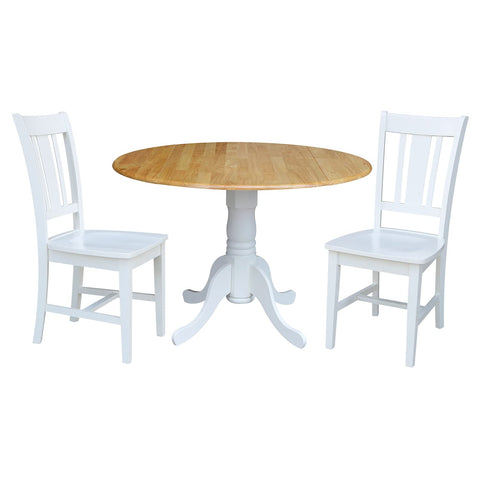 IC INTERNATIONAL CONCEPTS 42 in. Dual Drop Leaf Table with 2 Splat Back Dining Chairs - 3 Piece Dining Set