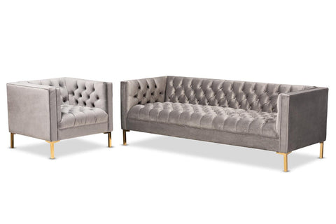 Baxton Studio Zanetta Gray Velvet 2-Piece Sofa and Lounge Chair Set