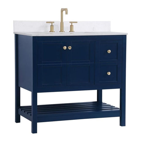 Elegant Decor Theo 36" Solid Wood Single Bathroom Vanity with Backsplash in Blue