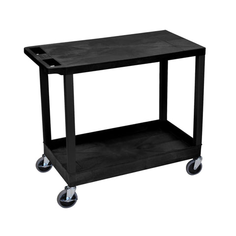 LUXOR EC21-B 32" x 18" Cart - One Tub/One Flat Shelves, Four 4" Casters, Two Fixed Non-Locking Casters, Two with Locking Brake, 100 lbs. Per Shelf, Ergonomic Push Handle