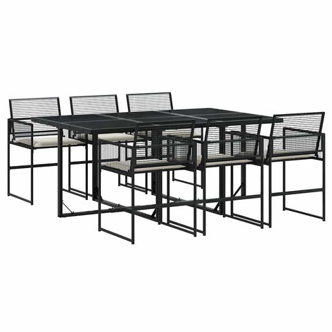 vidaXL 7 Piece Garden Dining Set and Cushions Black PE Rattan Outdoor Dining Set Garden Dining Furniture Garden Table and Chairs