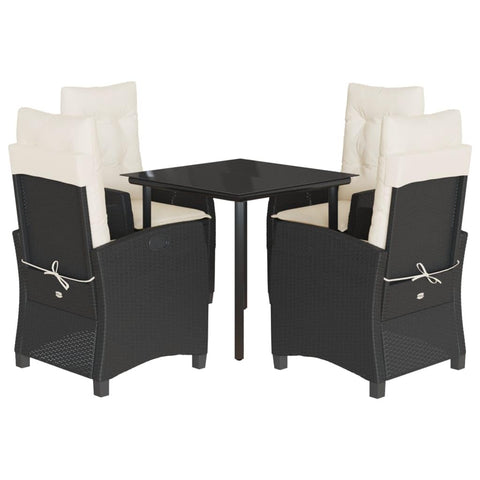 vidaXL Garden Dining Set 5-Piece Garden Furniture Set Table with 4 Chairs, Garden Set with Cushions, Patio Dining Set, Black Poly Rattan