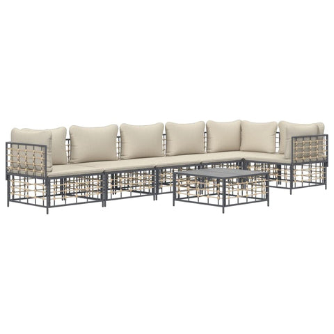 vidaXL Patio Furniture Set 7 Piece, Sectional Sofa with Coffee Table, Wicker Furniture Set with Cushions for Porch Garden, Anthracite Poly Rattan