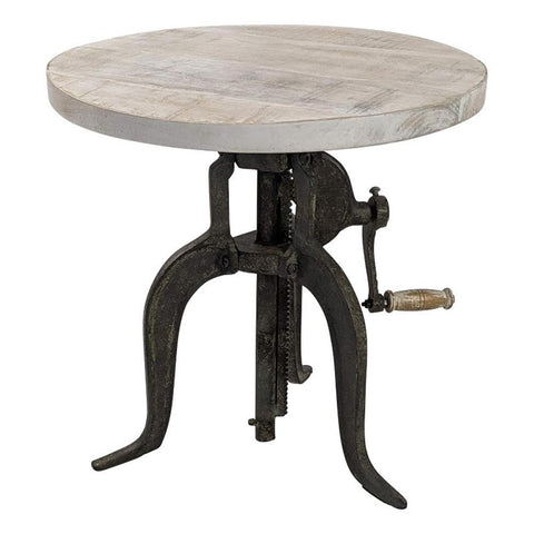 Carolina Classic Regan Adjustable Crank Accent Table in Driftwood/Aged Iron