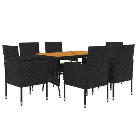 vidaXL Patio Dining Set 7 Piece, Outdoor Dining Set for 6, Table and Chair for Garden Backyard, Dining Chair, Farmhouse Style, Poly Rattan Black