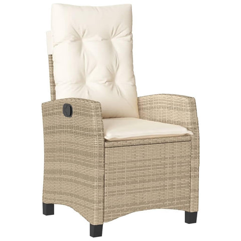 vidaXL Beige Reclining Garden Chair with Cushions | Stylish Outdoor Furniture in Durable Poly Rattan with Adjustable Backrest