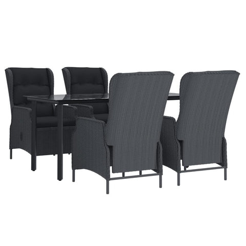vidaXL Patio Dining Set 5 Piece, Rattan Patio Conversation Set, Outdoor Dining Chair Features Reclining Function, Modern Style, Dark Gray Poly Rattan