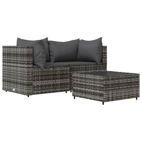 vidaXL PE Rattan Powder-Coated Steel & Tempered Glass Patio Lounge Set in Grey