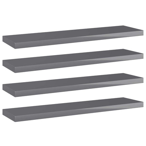 vidaXL 4 pcs Bookshelf Boards in High Gloss Gray, Durable Engineered Wood, Easy-to-Clean, Versatile and Space-Saving Book Storage, 15.7"x3.9"x0.6"