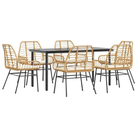 vidaXL 5-Piece Patio Dining Set - Poly Rattan Garden Table & Chairs, Cushions, Glass Top, Outdoor Furniture - Black/Brown