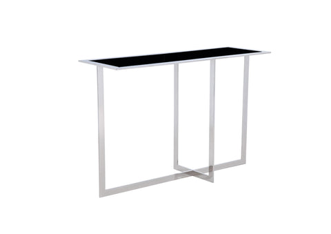Pasargad Home Luxe Glass Top with Stainless Steel Frame Console Table, Black