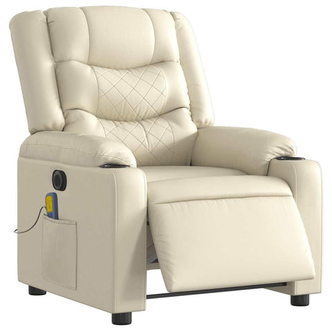vidaXL Electric Massage Recliner Chair - Cream Wingback Armchair, Faux Leather with Recline & Vibration Features for Living Room