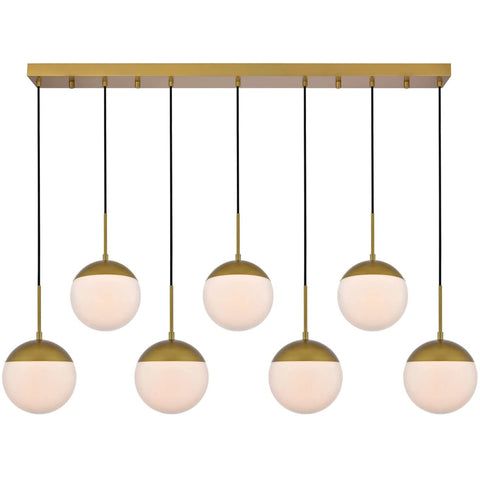 Living District Eclipse 7 Lights Brass Pendant with Frosted White Glass