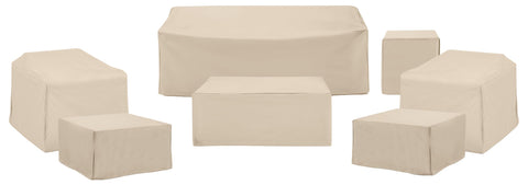 7Pc Outdoor Furniture Cover Set Tan - 2 Chair, 1 Sofa, 1 Coffee Table, 1 Side Table & 2 Square Table/Ottoman