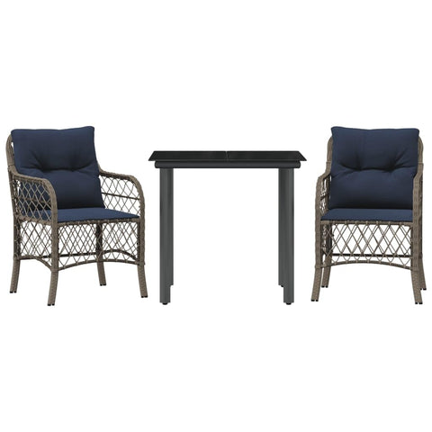 vidaXL 5-Piece Patio Dining Set - Poly Rattan, Powder-Coated Steel, Cushioned Chairs, Tempered Glass Table, Gray/Navy