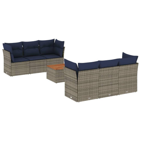 vidaXL Patio Sofa Set with Cushions 7 Piece, Outdoor Conversation Set, Patio Furniture Set for Balcony Garden, Modern Style, Gray Poly Rattan