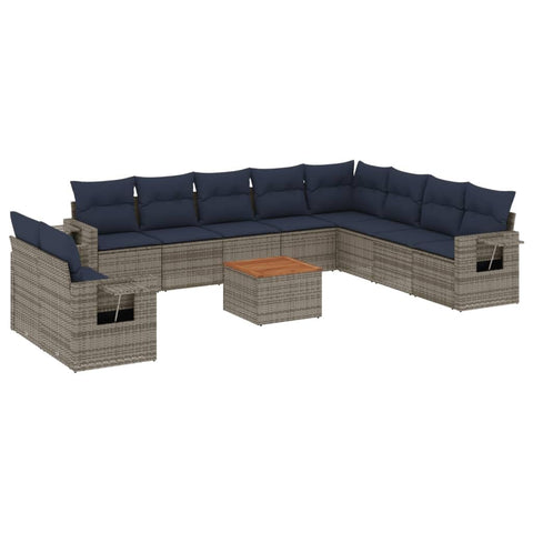 vidaXL Patio Sofa Set with Cushions 11 Piece, Outdoor Conversation Set, Sectional Sofa for Balcony Garden, Patio Furniture, Gray Poly Rattan
