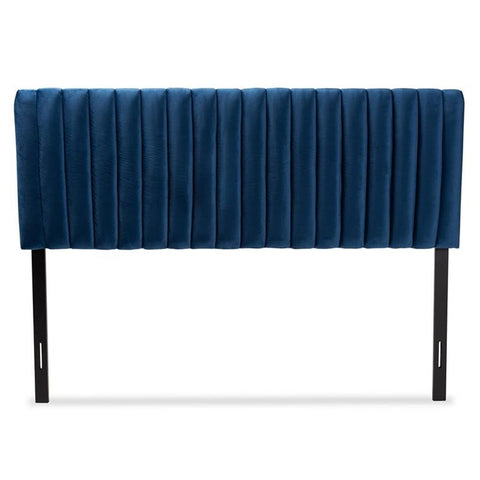 Baxton Studio Emile Modern and Contemporary Navy Blue Velvet Fabric Upholstered and Dark Brown Finished Wood Full Size Headboard