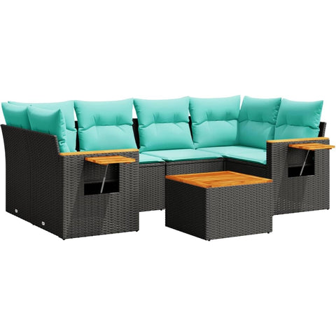 vidaXL Patio Sofa Set with Cushions 7 Piece, Outdoor Conversation Set with Storage, Patio Furniture Set, Modern Style, Black Poly Rattan