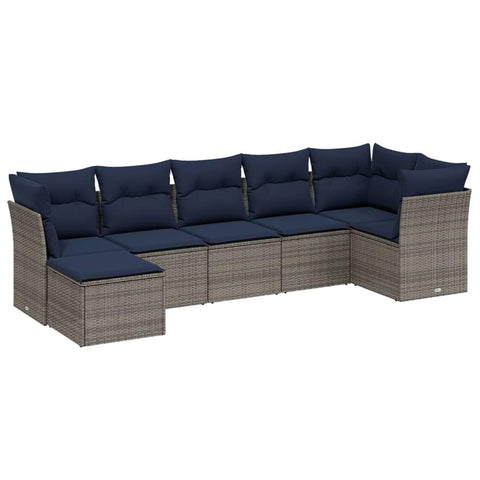 vidaXL Patio Sofa Set with Cushions 7 Piece, Outdoor Conversation Set, Sectional Sofa for Balcony Garden, Modern Style, Gray Poly Rattan
