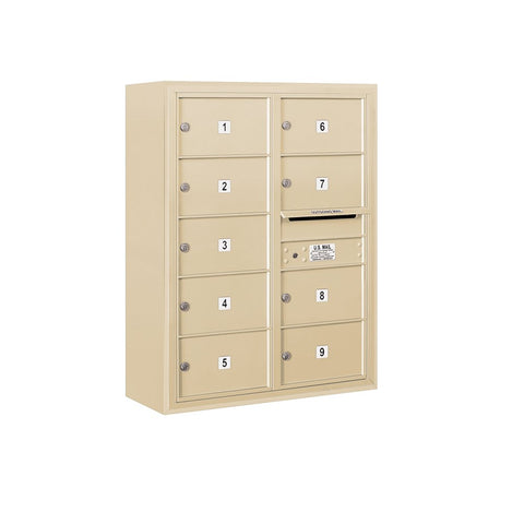 Surface Mounted 4C Horizontal Mailbox Unit (Includes 3710D-09SFP Mailbox, 3810D-SAN Enclosure and Master Commercial Locks) - 10 Door High Unit (38-5/8 Inches) - Double Column - 9 MB1 Doors / 1 PL4.5 and 1 PL5 - Sandstone - Front Loading - Private Access