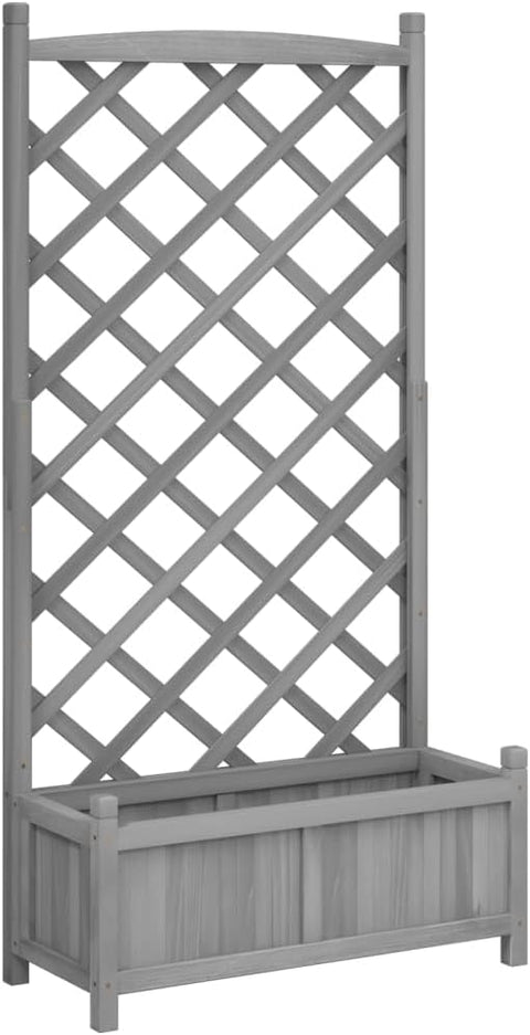 vidaXL Solid Fir Wood Planter with Trellis - Gray Raised Garden Bed/Outdoor Rectangular Flower Box for Climbing Plants - Patio and Garden Decor, 29.5x13.8x59.1 inches, 365489