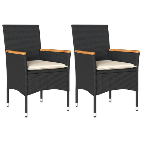 vidaXL 2 Piece Garden Chairs with Cushions Black Poly Rattan and Cream Outdoor Furniture Set Chair Seating Armchair Balcony Patio Sun Lounger Weather Resistant