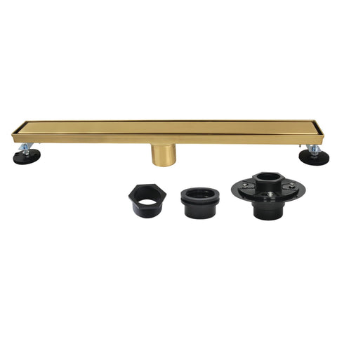 Kingston Brass BSFK2427 Watercourse 24" Stainless Steel Linear Shower Drain with Reversible Tile Insert and Flat Grate, Drain with Base Flange and Hair Strainer, Brushed Brass
